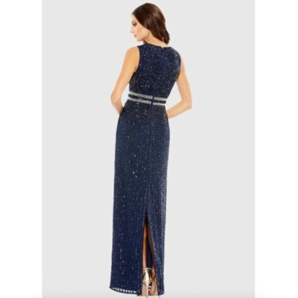 MAC DUGGAL Dress Size 16 Evening Gown Sequin Navy Blue Sleeveless NEW Column - Picture 2 of 9